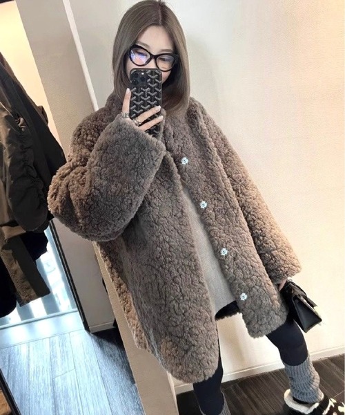 セール】【CANVAS＋】やわらかフェイクファースタンドボアコート