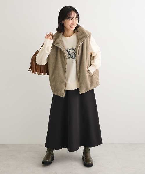 Green　Parks（グリーンパークス）の「スタンドカラーZIPファーベスト（ベスト・レディース・その他6/チャコールグレー・FREE）」の3枚目の写真