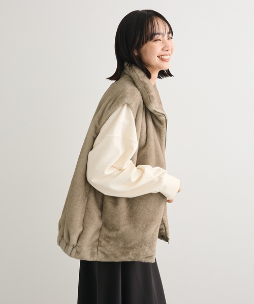 Green　Parks（グリーンパークス）の「スタンドカラーZIPファーベスト（ベスト・レディース・その他6/チャコールグレー・FREE）」の7枚目の写真