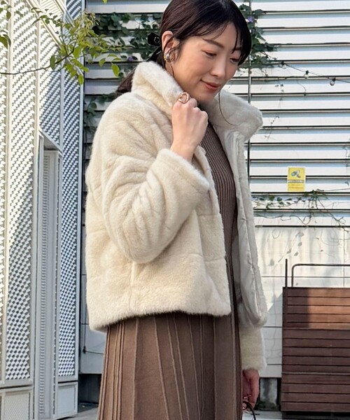 ボーダーキルトファーブルゾン（ブルゾン）｜MICO COULIER（ミコクリエ