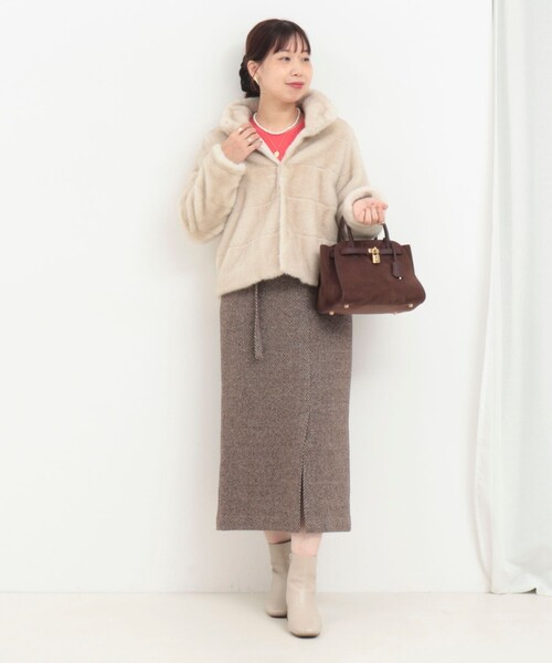 MICO COULIER（ミコクリエ）の「ボーダーキルトファーブルゾン（ブルゾン・レディース・キャメル/キナリ・38）」の7枚目の写真