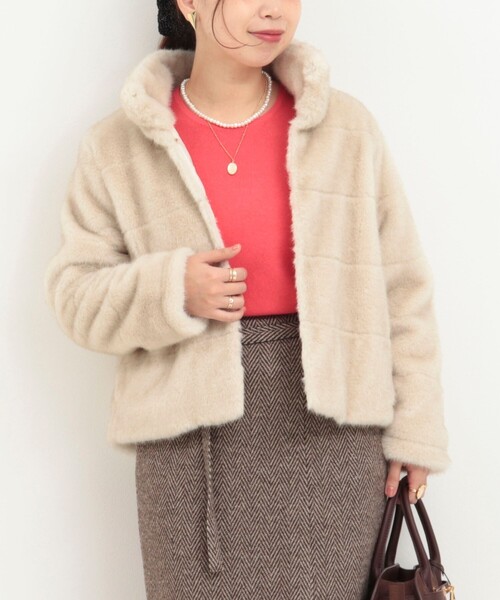 MICO COULIER（ミコクリエ）の「ボーダーキルトファーブルゾン（ブルゾン・レディース・キャメル/キナリ・38）」の10枚目の写真