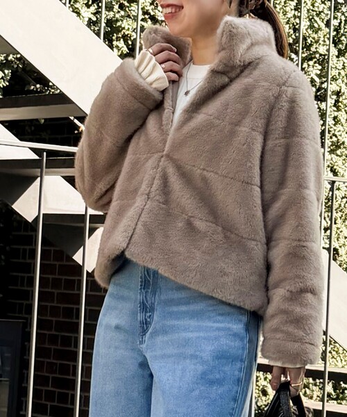 MICO COULIER（ミコクリエ）の「ボーダーキルトファーブルゾン（ブルゾン・レディース・キャメル/キナリ・38）」の19枚目の写真