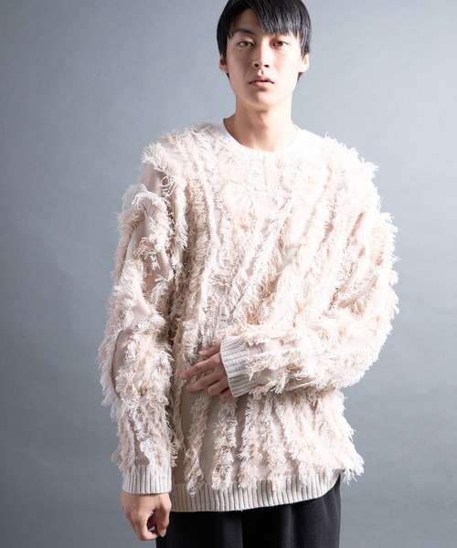 COMMON WARE（コモンウェアー）の「PF:FRINGE CREW NECK KNIT/フリンジグランジニット（ニット/セーター・メンズ・ブラック/ナチュラル・2/1）」の2枚目の写真