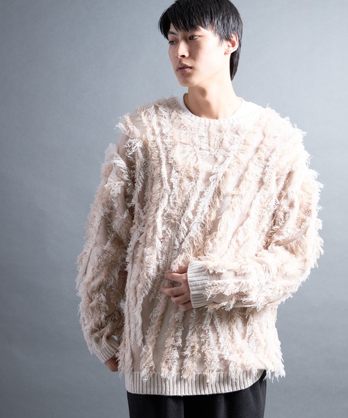 COMMON WARE（コモンウェアー）の「PF:FRINGE CREW NECK KNIT/フリンジグランジニット（ニット/セーター・メンズ・ブラック/ナチュラル・2/1）」の7枚目の写真