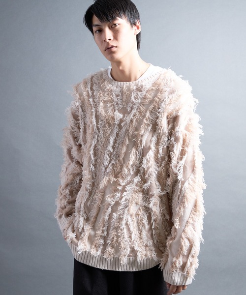 COMMON WARE（コモンウェアー）の「PF:FRINGE CREW NECK KNIT/フリンジグランジニット（ニット/セーター・メンズ・ブラック/ナチュラル・2/1）」の8枚目の写真