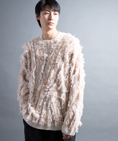 COMMON WARE（コモンウェアー）の「PF:FRINGE CREW NECK KNIT/フリンジグランジニット（ニット/セーター・メンズ・ブラック/ナチュラル・2/1）」の9枚目の写真