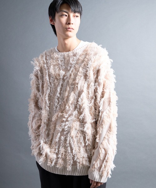 COMMON WARE（コモンウェアー）の「PF:FRINGE CREW NECK KNIT/フリンジグランジニット（ニット/セーター・メンズ・ブラック/ナチュラル・2/1）」の10枚目の写真