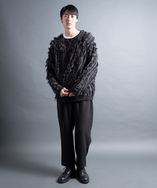 COMMON WARE（コモンウェアー）の「PF:FRINGE CREW NECK KNIT/フリンジグランジニット（ニット/セーター・メンズ・ブラック/ナチュラル・2/1）」の11枚目の写真