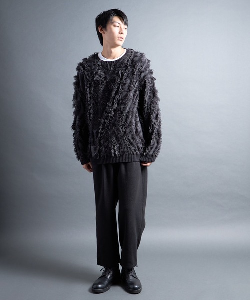 COMMON WARE（コモンウェアー）の「PF:FRINGE CREW NECK KNIT/フリンジグランジニット（ニット/セーター・メンズ・ブラック/ナチュラル・2/1）」の12枚目の写真