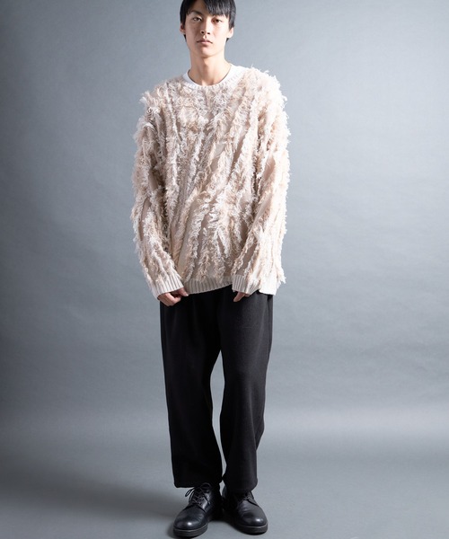 COMMON WARE（コモンウェアー）の「PF:FRINGE CREW NECK KNIT/フリンジグランジニット（ニット/セーター・メンズ・ブラック/ナチュラル・2/1）」の18枚目の写真