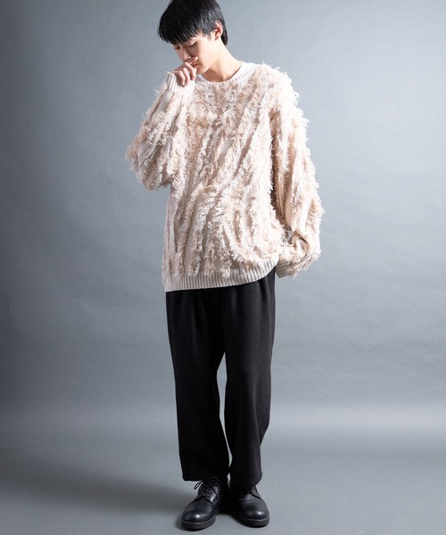 COMMON WARE（コモンウェアー）の「PF:FRINGE CREW NECK KNIT/フリンジグランジニット（ニット/セーター・メンズ・ブラック/ナチュラル・2/1）」の19枚目の写真