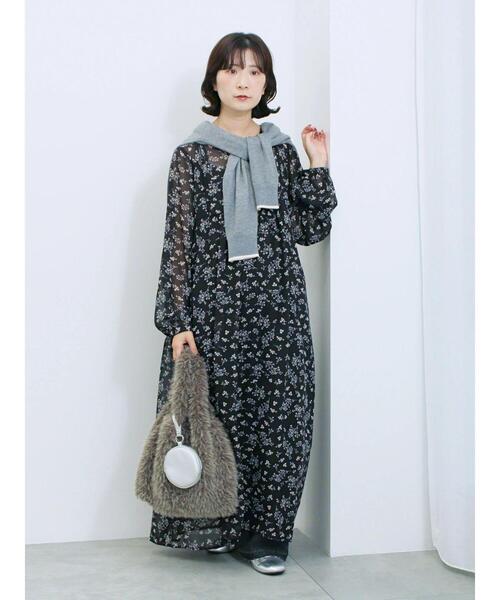 Samansa Mos2 blue（サマンサモスモスブルー）の「◎花柄ワンピース（ワンピース・レディース・ブラック/キナリ/ブラウン・F）」の4枚目の写真