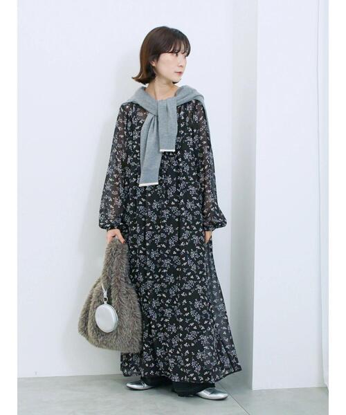 Samansa Mos2 blue（サマンサモスモスブルー）の「◎花柄ワンピース（ワンピース・レディース・ブラック/キナリ/ブラウン・F）」の12枚目の写真