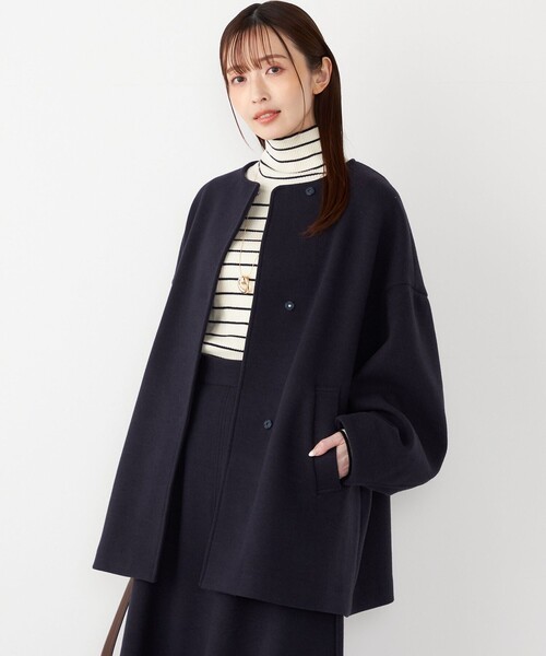 SHIPS Colors:〈手洗い可能〉ジャージーメルトン ノーカラー コート