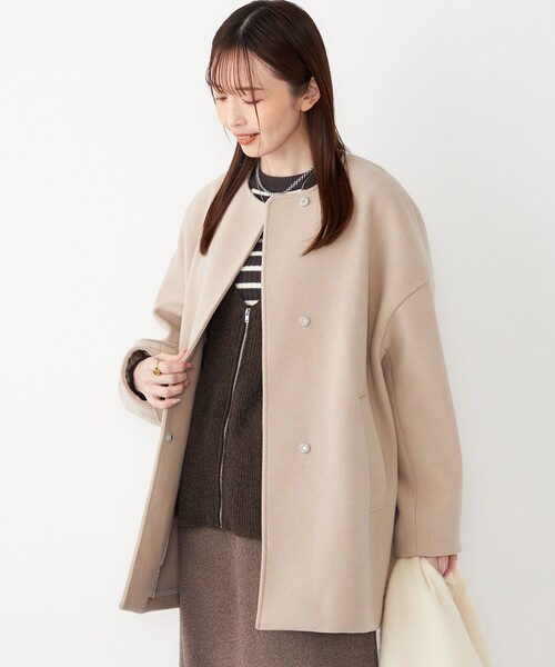 SHIPS Colors:〈手洗い可能〉ジャージーメルトン ノーカラー コート