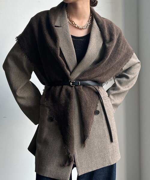 DouDou（ドゥドゥ）の「ウール三角ストール（ストール/ショール・レディース・オフホワイト/グレー/レッド/ブラウン・FREE）」の20枚目の写真