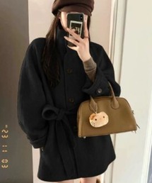 Mejoul | 【2025秋冬新作】ウールライクスタンドカラージャケットコート　ウエストリボン　ミディ丈(ダウンジャケット/コート)