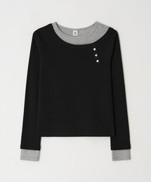 RONRON（ロンロン）の「UNBALANCE HEART BUTTON LAYERED T SHIRT BLACK（Tシャツ/カットソー）」