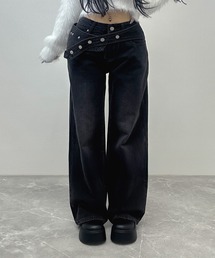 FOLLOWIN | 2WAYウエストデザインワイドデニムパンツ【ベルト取り外し可】(デニムパンツ)
