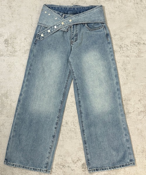 FOLLOWIN（フォロウィン）の「2WAYウエストデザインワイドデニムパンツ【ベルト取り外し可】（デニムパンツ・レディース・ブラック/ブルー/ライトブルー・LARGE/MEDIUM/SMALL）」の21枚目の写真