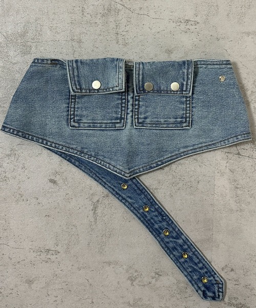 FOLLOWIN（フォロウィン）の「2WAYウエストデザインワイドデニムパンツ【ベルト取り外し可】（デニムパンツ・レディース・ブラック/ブルー/ライトブルー・LARGE/MEDIUM/SMALL）」の10枚目の写真