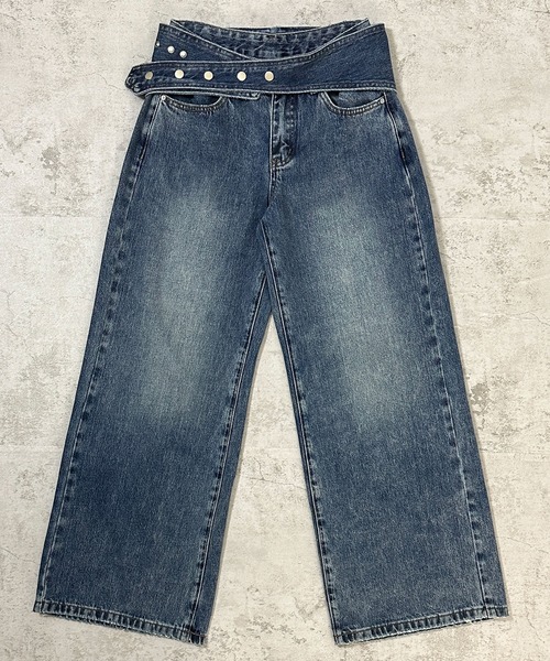 FOLLOWIN（フォロウィン）の「2WAYウエストデザインワイドデニムパンツ【ベルト取り外し可】（デニムパンツ・レディース・ブラック/ブルー/ライトブルー・LARGE/MEDIUM/SMALL）」の22枚目の写真