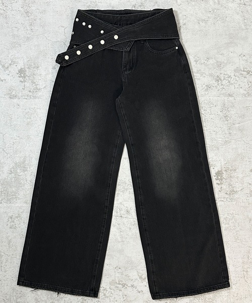 FOLLOWIN（フォロウィン）の「2WAYウエストデザインワイドデニムパンツ【ベルト取り外し可】（デニムパンツ・レディース・ブラック/ブルー/ライトブルー・LARGE/MEDIUM/SMALL）」の20枚目の写真