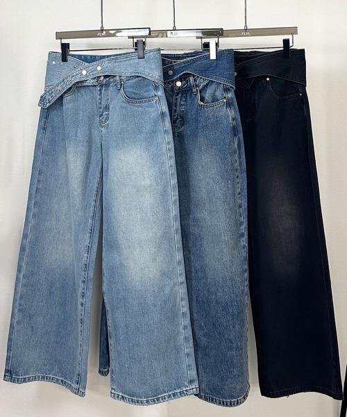 FOLLOWIN（フォロウィン）の「2WAYウエストデザインワイドデニムパンツ【ベルト取り外し可】（デニムパンツ・レディース・ブラック/ブルー/ライトブルー・LARGE/MEDIUM/SMALL）」の19枚目の写真