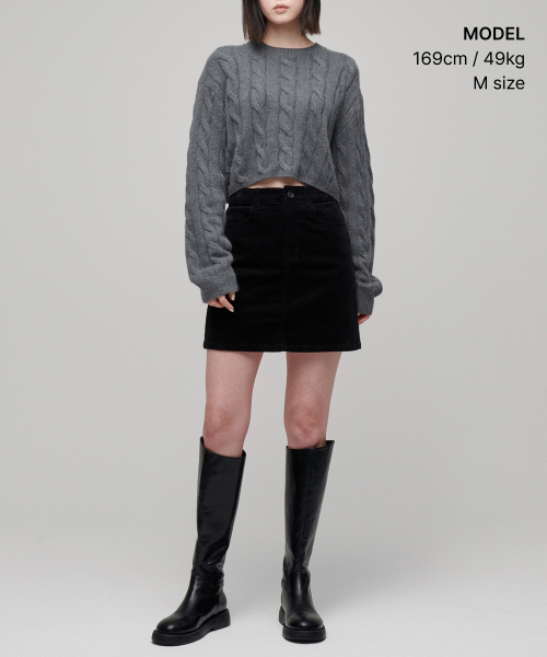 MUSINSA STANDARD WOMAN（ムシンサスタンダードウーマン）の「ウィメンズアンゴラブレンドケーブルクロップニット[ミディアムグレー]（ニット/セーター・レディース・その他・SMALL/MEDIUM/LARGE/X-SMALL）」の7枚目の写真