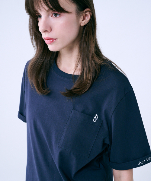 ポケットポイントスリーブレタリングTシャツネイビー4W2321004（T