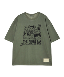 THE GREEN LAB（ザグリーンラボ）の「ピグメントミュージックキャットオーバーフィット半袖Tシャツ[カーキ]（Tシャツ/カットソー）」