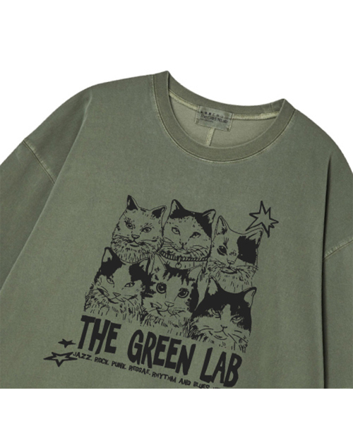 THE GREEN LAB（ザグリーンラボ）の「ピグメントミュージックキャットオーバーフィット半袖Tシャツ[カーキ]（Tシャツ/カットソー・メンズ・その他・FREE）」の3枚目の写真