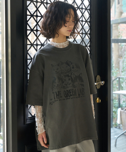 THE GREEN LAB（ザグリーンラボ）の「ピグメントミュージックキャットオーバーフィット半袖Tシャツ[カーキ]（Tシャツ/カットソー・メンズ・その他・FREE）」の8枚目の写真