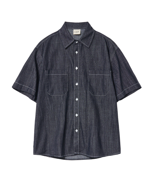 P.IN.O(ピインオ)の「ノンフェイドセミクロップ半袖デニムシャツ - ブラック(シャツ/ブラウス・メンズ・その他・LARGE/MEDIUM)」の3枚目の写真