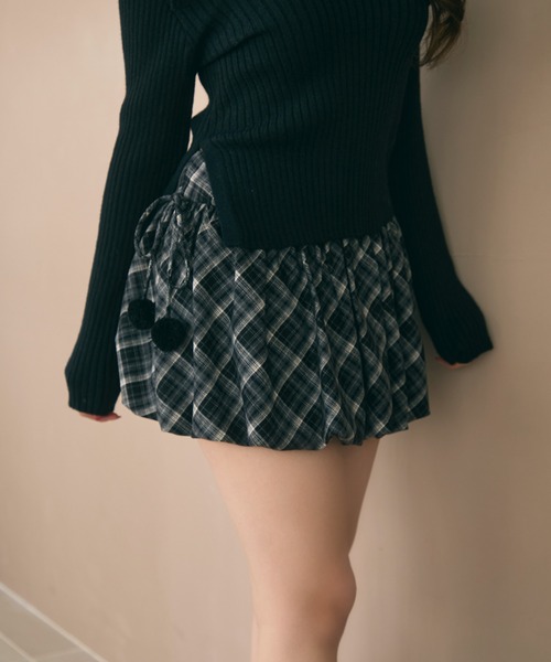 TITTY&CO.（ティティーアンドコー）の「チェック柄バルーンスカート（スカート・レディース・ボルドー/キャメル/ネイビー・FREE）」の2枚目の写真