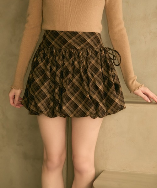 TITTY&CO.（ティティーアンドコー）の「チェック柄バルーンスカート（スカート・レディース・ボルドー/キャメル/ネイビー・FREE）」の3枚目の写真