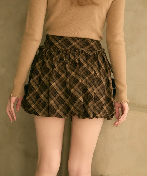 TITTY&CO.（ティティーアンドコー）の「チェック柄バルーンスカート（スカート・レディース・ボルドー/キャメル/ネイビー・FREE）」の11枚目の写真