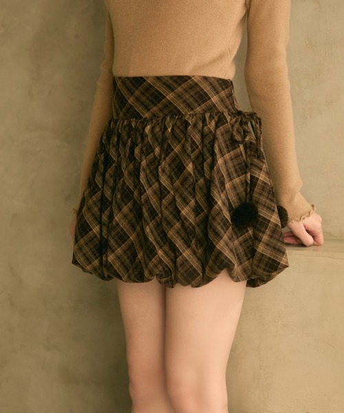 TITTY&CO.（ティティーアンドコー）の「チェック柄バルーンスカート（スカート・レディース・ボルドー/キャメル/ネイビー・FREE）」の10枚目の写真