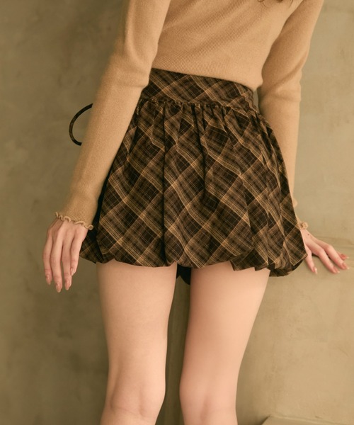 TITTY&CO.（ティティーアンドコー）の「チェック柄バルーンスカート（スカート・レディース・ボルドー/キャメル/ネイビー・FREE）」の9枚目の写真
