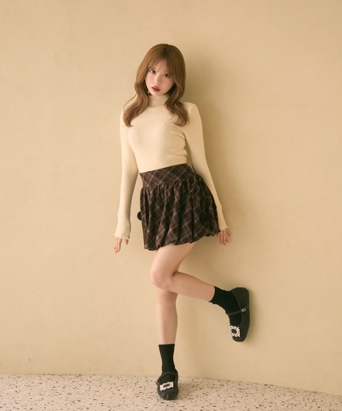 TITTY&CO.（ティティーアンドコー）の「チェック柄バルーンスカート（スカート・レディース・ボルドー/キャメル/ネイビー・FREE）」の17枚目の写真