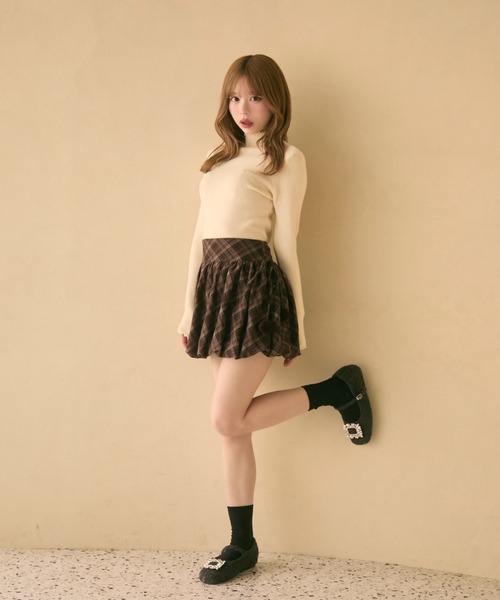 TITTY&CO.（ティティーアンドコー）の「チェック柄バルーンスカート（スカート・レディース・ボルドー/キャメル/ネイビー・FREE）」の15枚目の写真