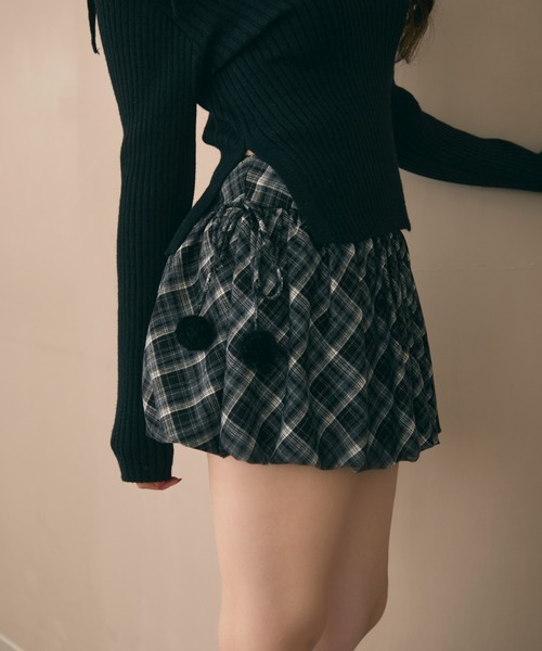 コムデギャルソンコムデギャルソン チェック柄バルーンスカート 黒 グレー トリココムデギャルソンtricot COMME des GARCONS変形ギンガムチェック