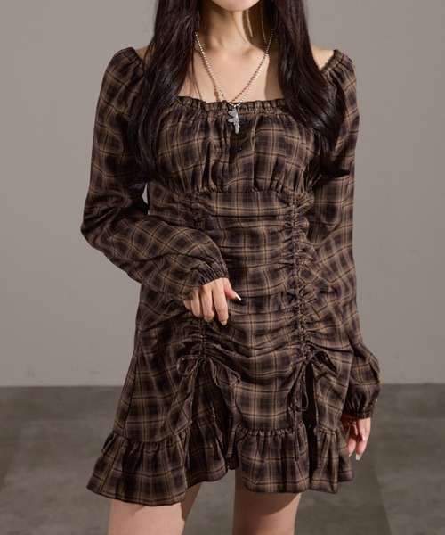 apres jour mignon（アプレジュールミニョン）の「ドロストワンピース（ワンピース・レディース・グレー系その他/ブラウン系その他/チャコールグレー/ブラック系その他/ボルドー・LARGE/フリー）」の4枚目の写真