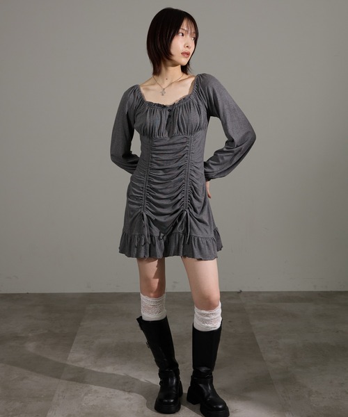 apres jour mignon（アプレジュールミニョン）の「ドロストワンピース（ワンピース・レディース・グレー系その他/ブラウン系その他/チャコールグレー/ブラック系その他/ボルドー・LARGE/フリー）」の7枚目の写真