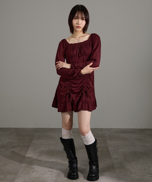 apres jour mignon（アプレジュールミニョン）の「ドロストワンピース（ワンピース・レディース・グレー系その他/ブラウン系その他/チャコールグレー/ブラック系その他/ボルドー・LARGE/フリー）」の10枚目の写真