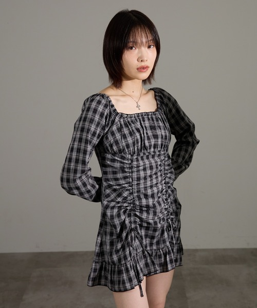 apres jour mignon（アプレジュールミニョン）の「ドロストワンピース（ワンピース・レディース・グレー系その他/ブラウン系その他/チャコールグレー/ブラック系その他/ボルドー・LARGE/フリー）」の12枚目の写真