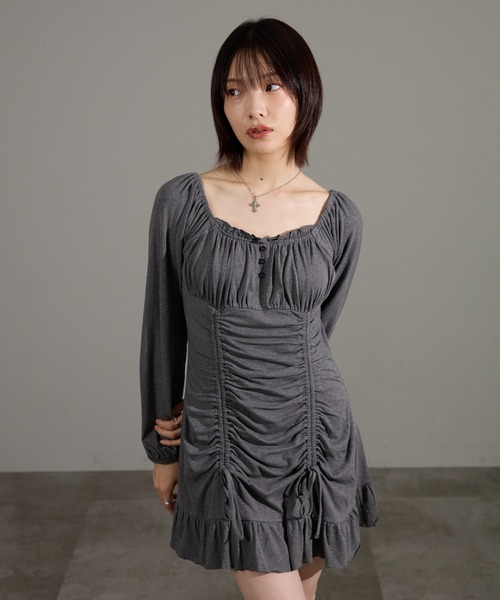 apres jour mignon（アプレジュールミニョン）の「ドロストワンピース（ワンピース・レディース・グレー系その他/ブラウン系その他/チャコールグレー/ブラック系その他/ボルドー・LARGE/フリー）」の21枚目の写真