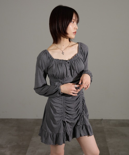 apres jour mignon（アプレジュールミニョン）の「ドロストワンピース（ワンピース・レディース・グレー系その他/ブラウン系その他/チャコールグレー/ブラック系その他/ボルドー・LARGE/フリー）」の22枚目の写真