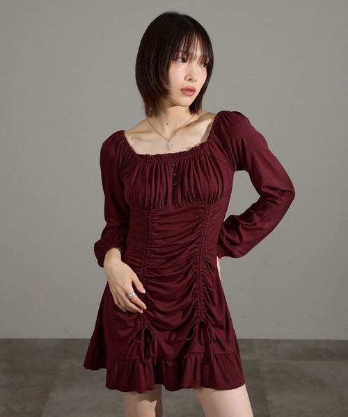apres jour mignon(アプレジュールミニョン)の「ドロストワンピース(ワンピース・レディース・グレー系その他/ブラウン系その他/チャコールグレー/ブラック系その他/ボルドー・LARGE/フリー)」の21枚目の写真